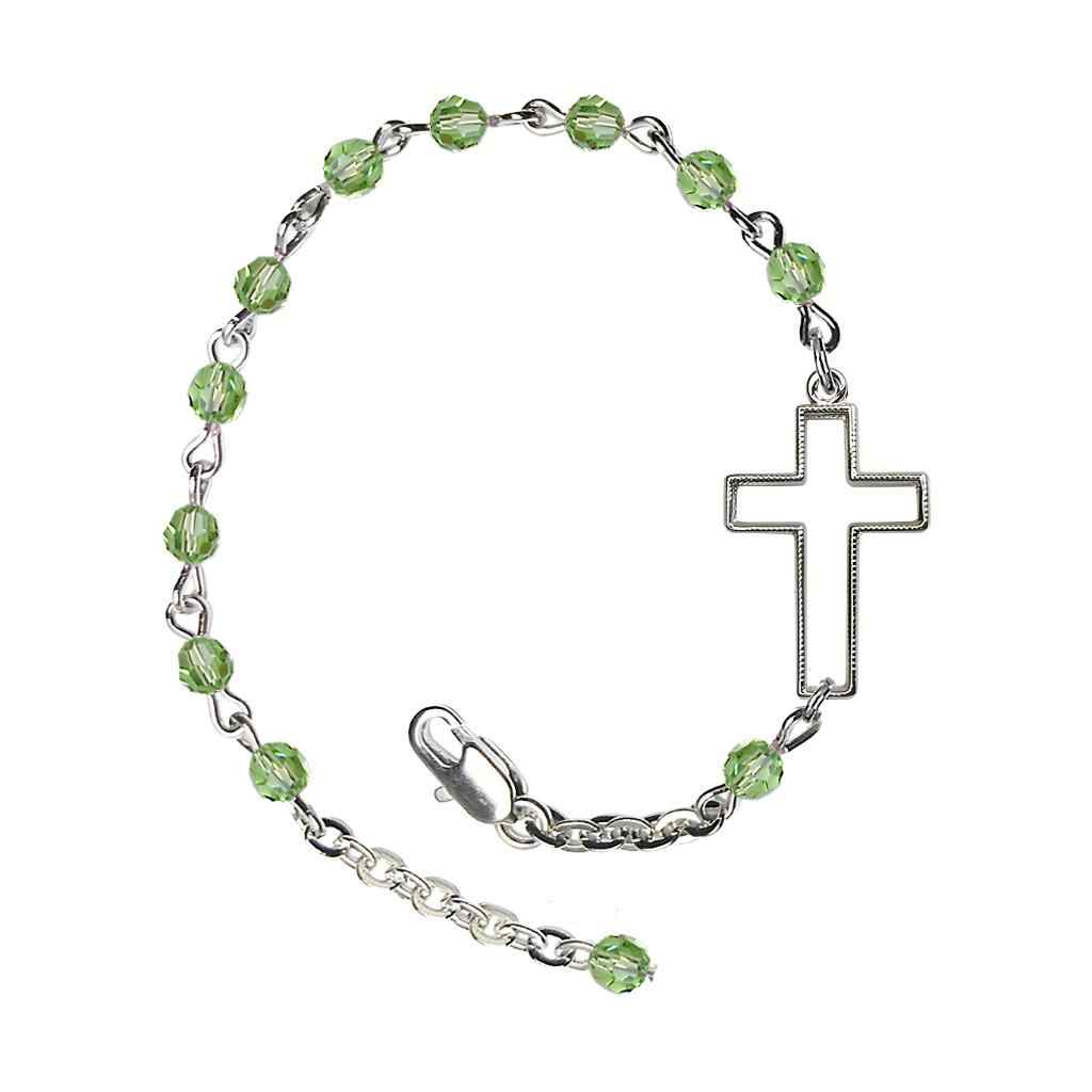 Side Cross Adjustable silver plated 4mm Austrian Crystal Bracelet in Peridot, Bliss Manufacturing