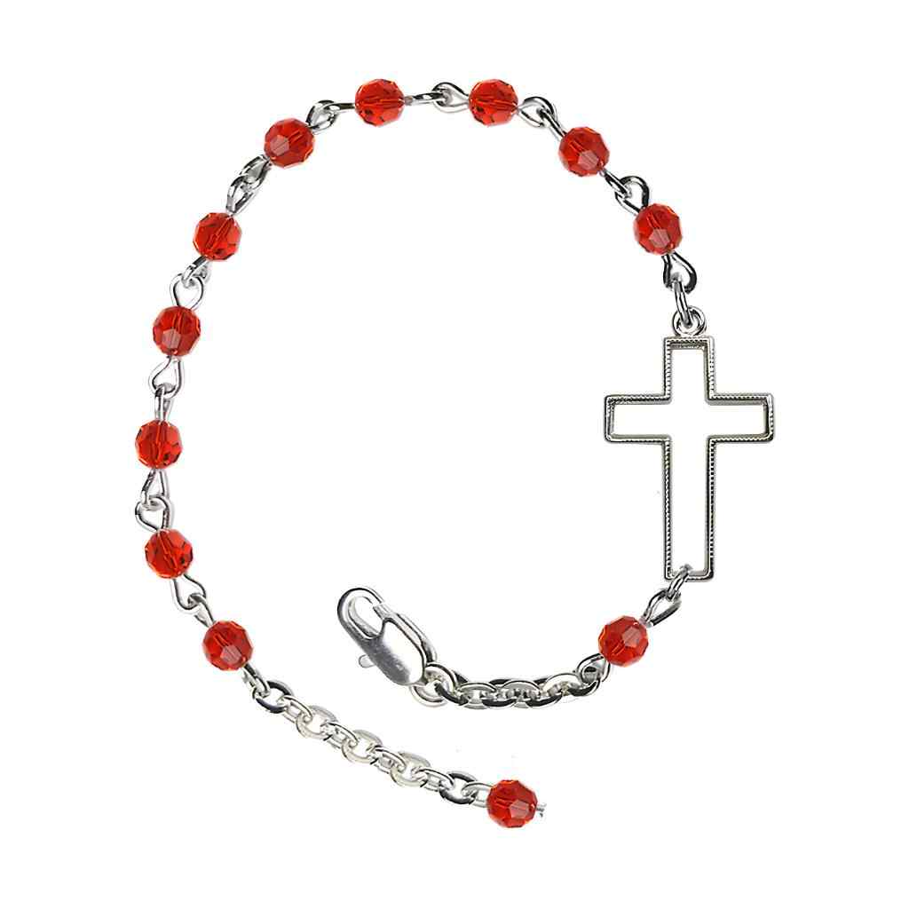 Side Cross Adjustable silver plated 4mm Austrian Crystal Bracelet in Rudy in Ruby, Bliss Manufacturing