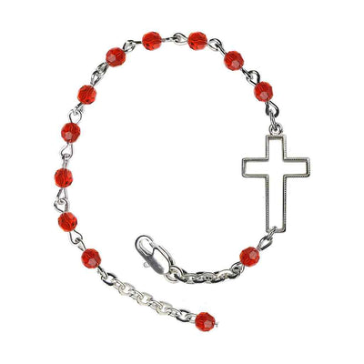 Side Cross Adjustable silver plated 4mm Austrian Crystal Bracelet in Rudy in Ruby, Bliss Manufacturing