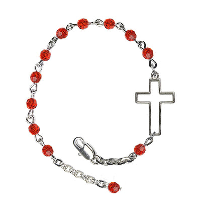 Side Cross Adjustable silver plated 4mm Austrian Crystal Bracelet in Rudy in Ruby, Bliss Manufacturing