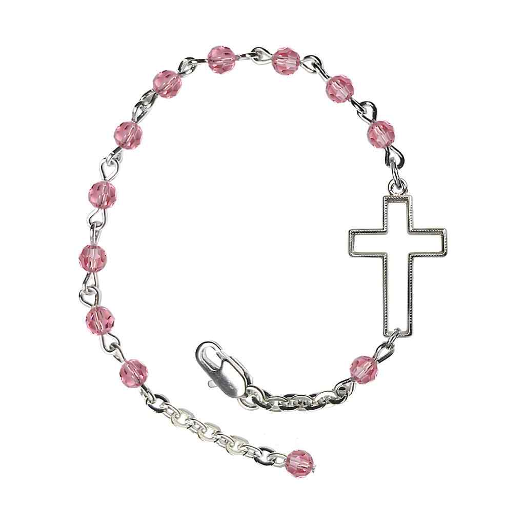 Side Cross Adjustable silver plated 4mm Austrian Crystal Bracelet in Rose, Bliss Manufacturing