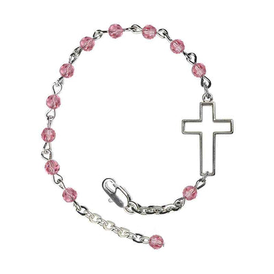 Side Cross Adjustable silver plated 4mm Austrian Crystal Bracelet in Rose, Bliss Manufacturing