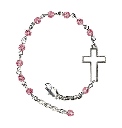 Side Cross Adjustable silver plated 4mm Austrian Crystal Bracelet in Rose, Bliss Manufacturing