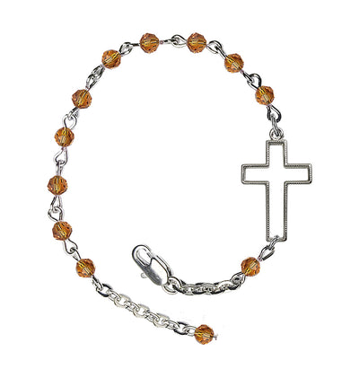 Side Cross Adjustable silver plated 4mm Austrian Crystal Bracelet in Topaz, Bliss Manufacturing