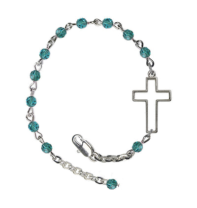 Side Cross Adjustable silver plated 4mm Austrian Crystal Bracelet in Zircon, Bliss Manufacturing