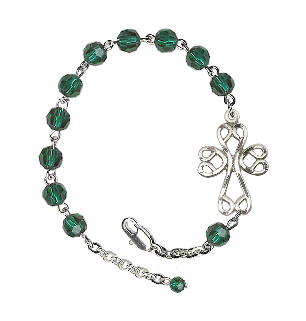 Bliss Irish Celtic Cross Silver-Plated 6mm Emerald Crystal Bracelet,