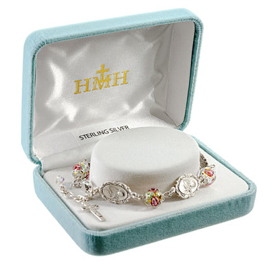St. Therese 8mm Rose Venetian Glass Sterling Silver Bracelet, HMH Religious