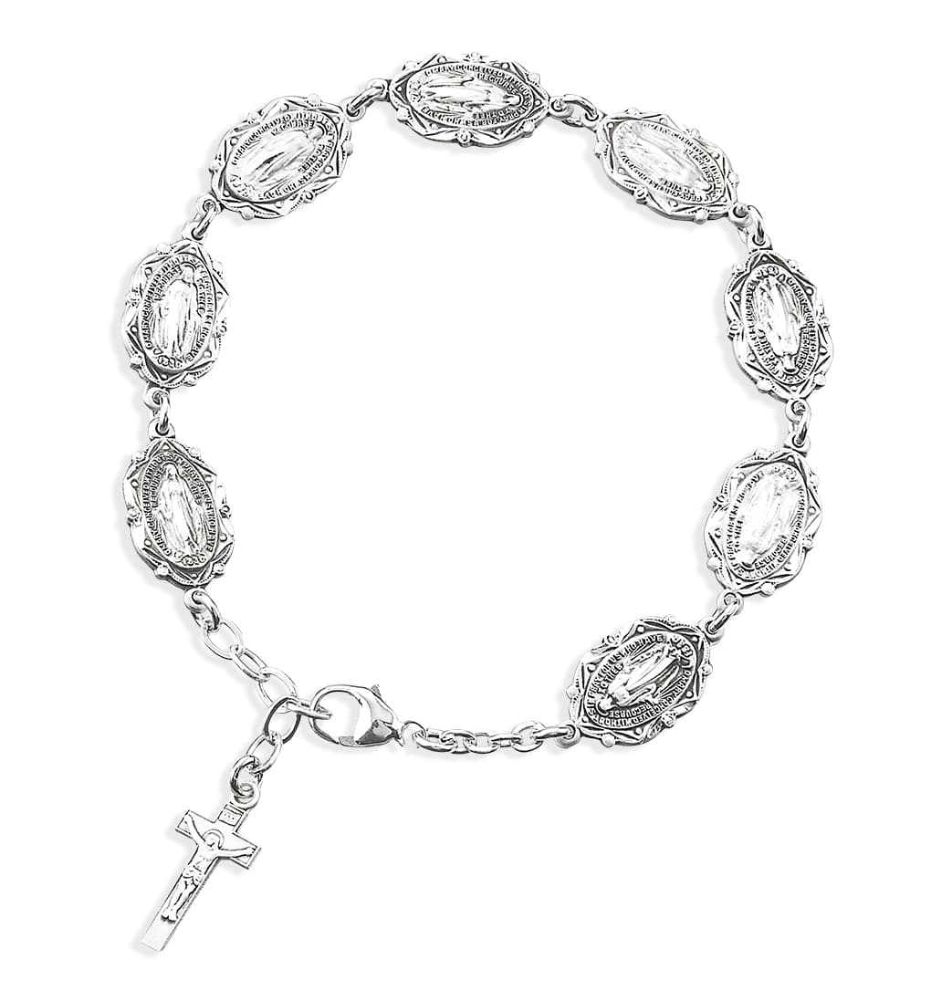 HMH Religious Ornate Miraculous Medal Sterling Silver Bracelet,
