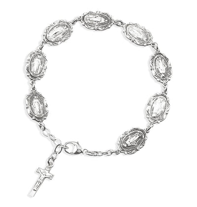 Ornate Miraculous Medal Sterling Silver Bracelet, HMH Religious
