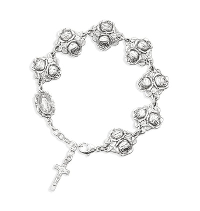 Rosebud Patron Saint Sterling Silver Bracelet with Sacred Heart, Mother of Sorrows, Our Lady of Perpetual Help, St Anthony, St Christopher, St Joseph, and St Therese, HMH Religious