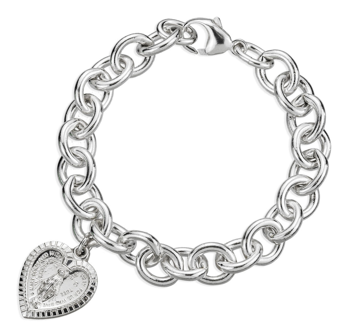 Miraculous Medal Heart Sterling Silver Bracelet