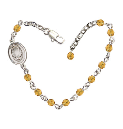 Baby 4mm Austrian Crystal Silver-plated Bracelet with Fire Polished with Black Beads in Topaz, Bliss Manufacturing