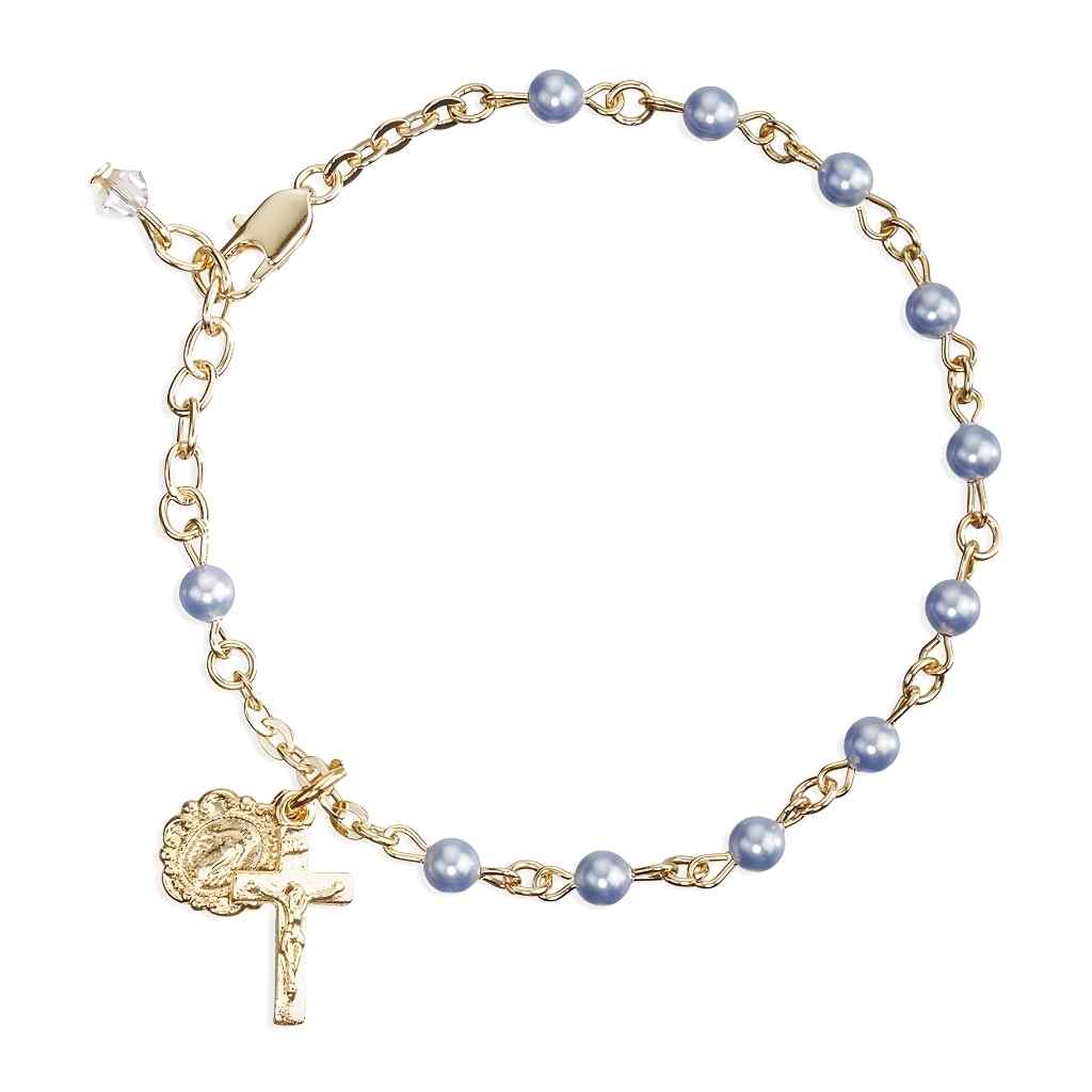 Swarovski® Crystal Faux Pearl Rosary Bracelet | Gold Plated | Made in USA