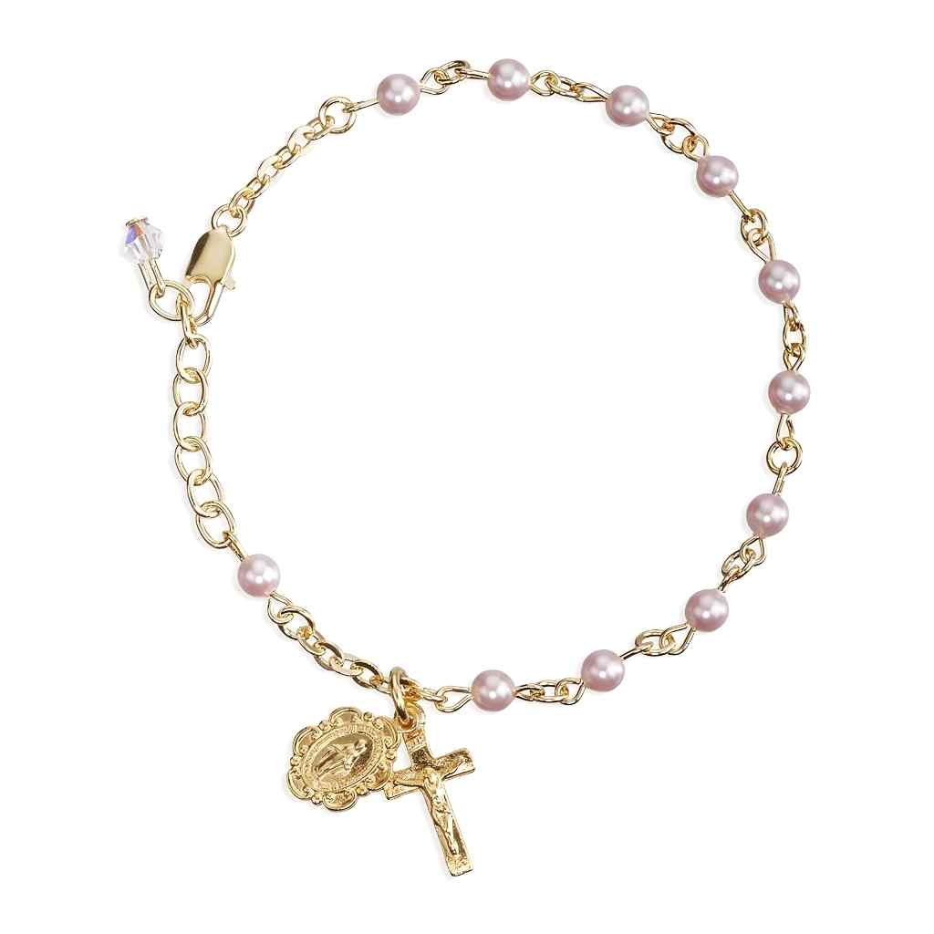 Swarovski® Crystal Faux Pearl Rosary Bracelet | Gold Plated | Made in USA