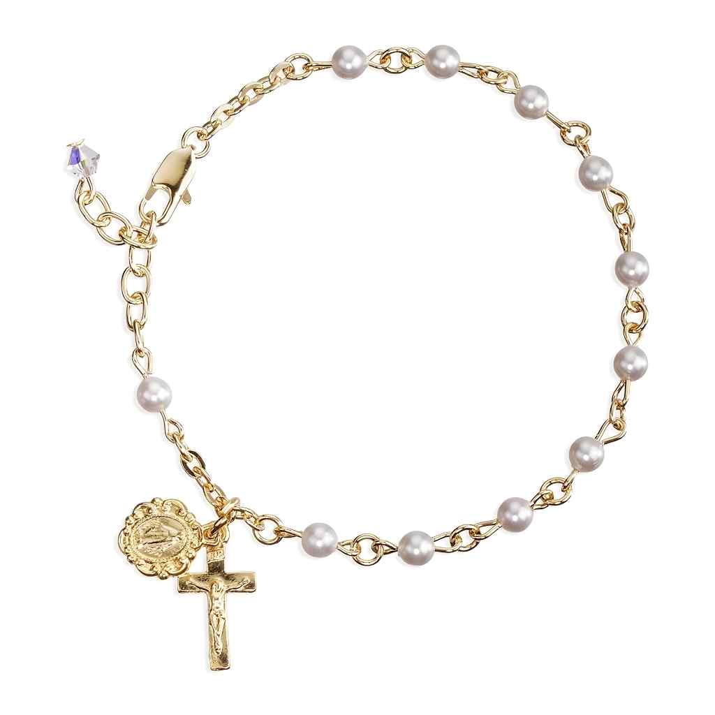 Swarovski® Crystal Faux Pearl Rosary Bracelet | Gold Plated | Made in USA