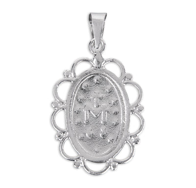 Back of Scalloped Edge Miraculous Medal Blue Cameo Necklace, HMH Religious