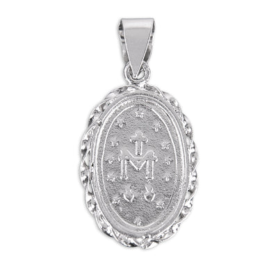 Back of Scalloped Edge Miraculous Medal Light Blue Cameo Necklace, HMH Religious