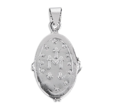 Back of Dark Blue Sterling Silver Cameo Miraculous Medal Necklace, HMH Religious