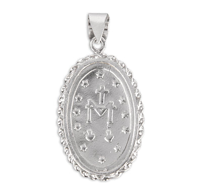 BAck of Dark Blue Sterling Silver Cameo Miraculous w/Rope Frame Necklace, HMH Religious