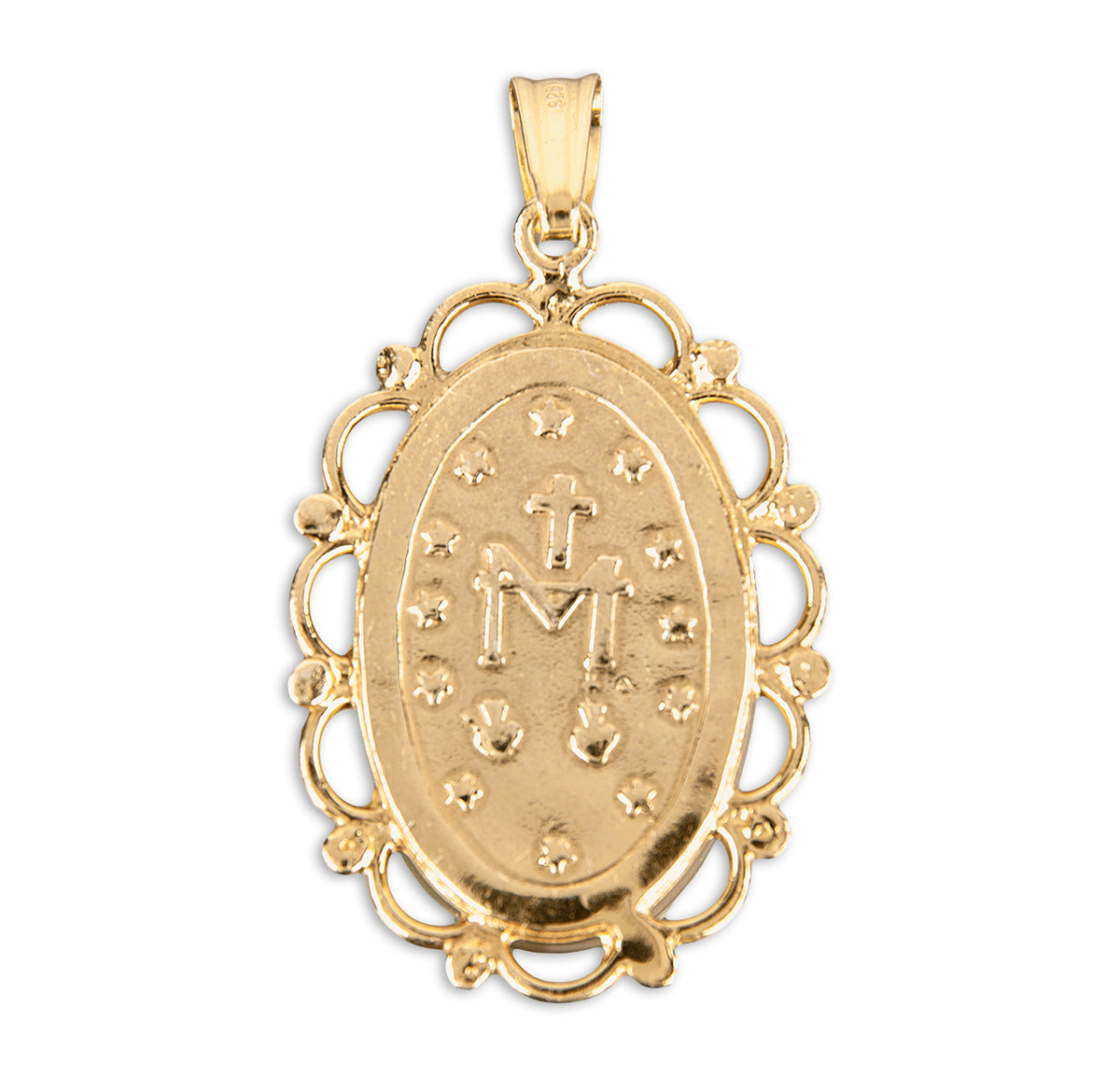 Back of Dark Blue Gold Over Sterling Silver Cameo Miraculous Medal Necklace