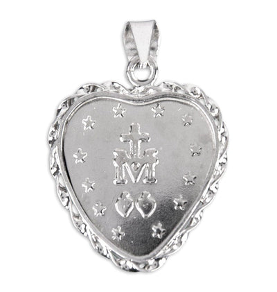 Back of Blue Sterling Silver Cameo Heart Shaped Miraculous Necklace, HMH Religious