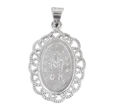 Back of Light Blue Sterling Silver Cameo Miraculous Medal Necklace, HMH Religious