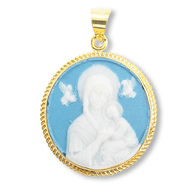Our Lady of Perpetual Help Gold/Sterling Blue Cameo, HMH Religious