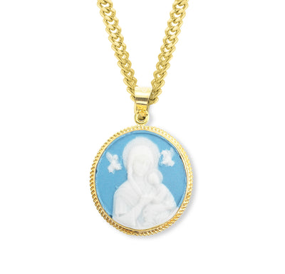 Our Lady of Perpetual Help Gold/Sterling Blue Cameo Necklace, HMH Religious