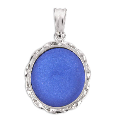 Back of Blue Madonna Profile Cameo Necklace, HMH Religious
