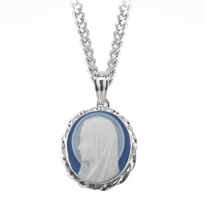 Blue Madonna Profile Cameo Necklace, HMH Religious