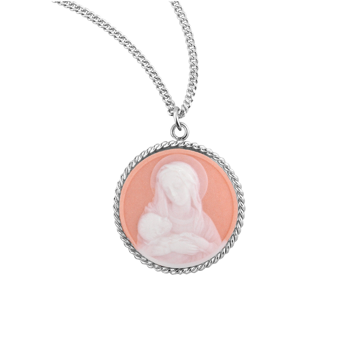 Pink Madonna and Child Jesus Cameo Necklace