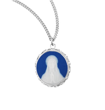 Blue Our Lady of Lourdes Cameo Necklace, HMH Religious