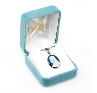 Dark Blue Madonna Cameo Necklace in Box, HMH Religious