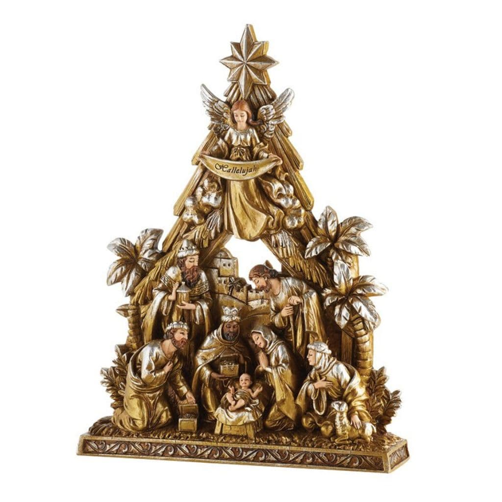 Avalon Gallery Metallic 10.5" Holy Family Nativity Tree | Christmas Decor