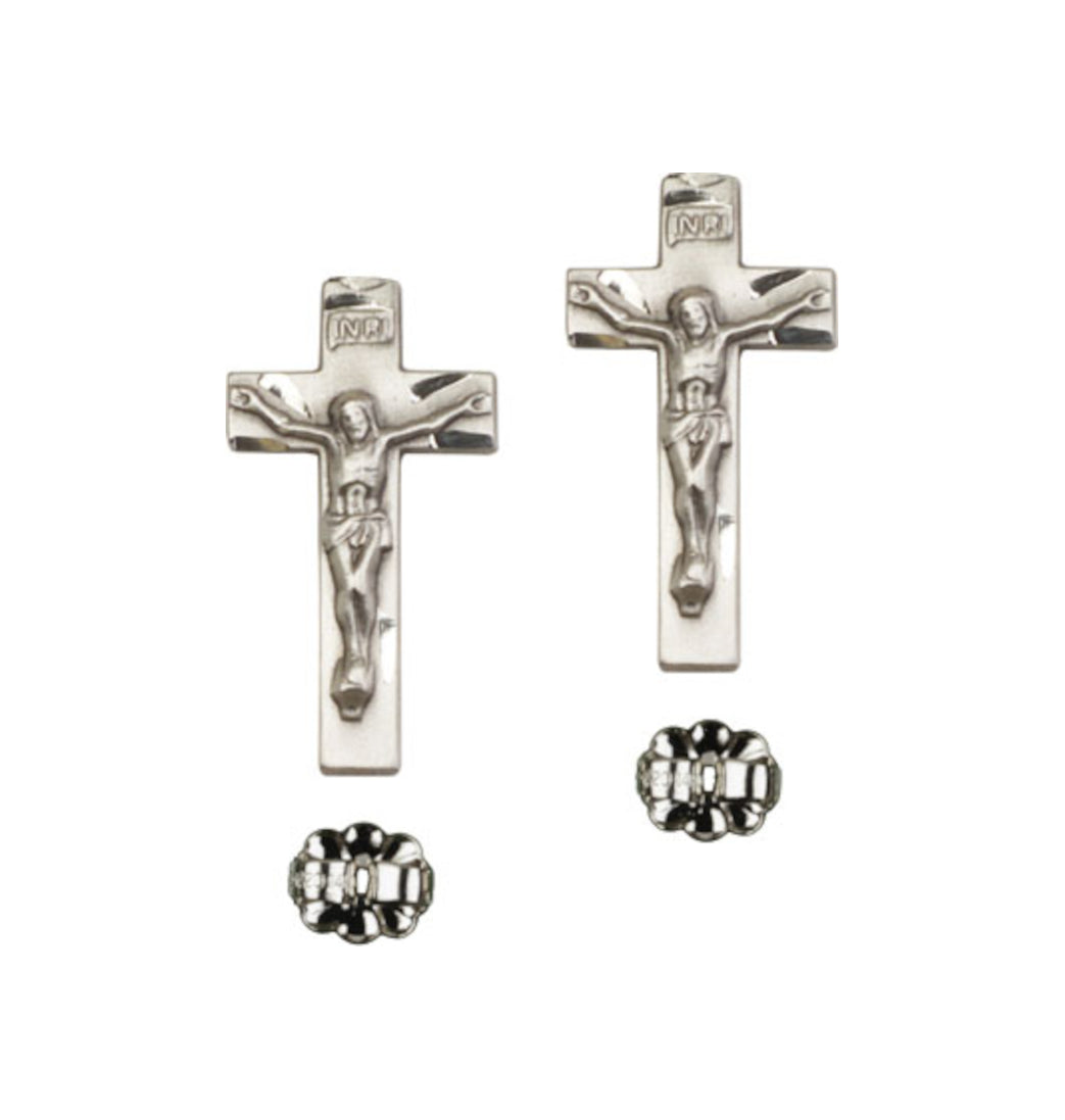 Bliss Manufacturing Sterling Silver Crucifix Medal Earrings,