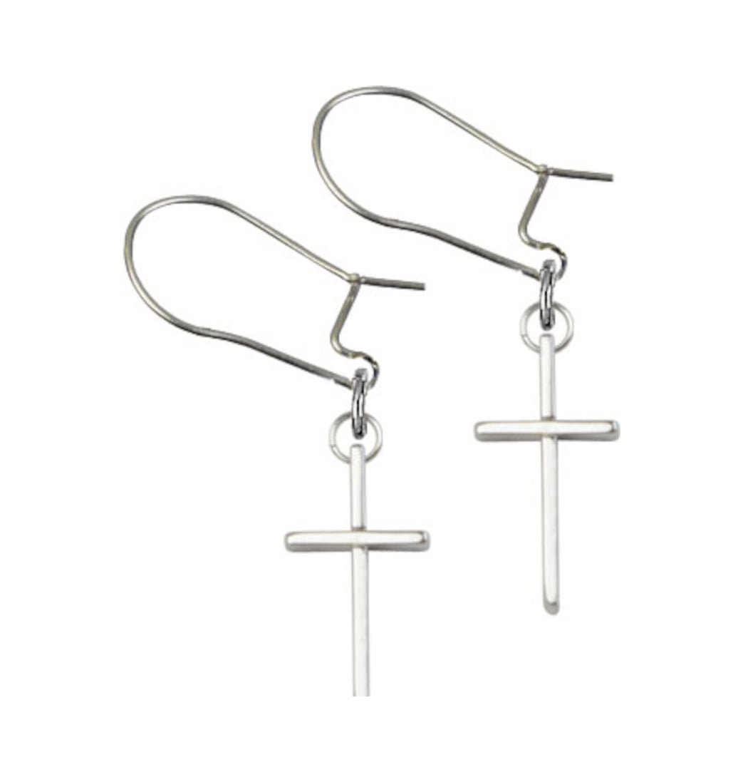 Bliss Manufacturing Sterling Silver Cross Dangle Earrings,