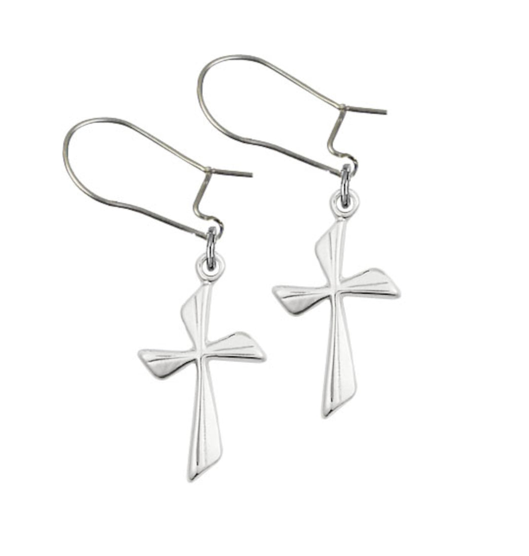 Bliss Manufacturing Sterling Silver Flared Cross Dangle Earrings,