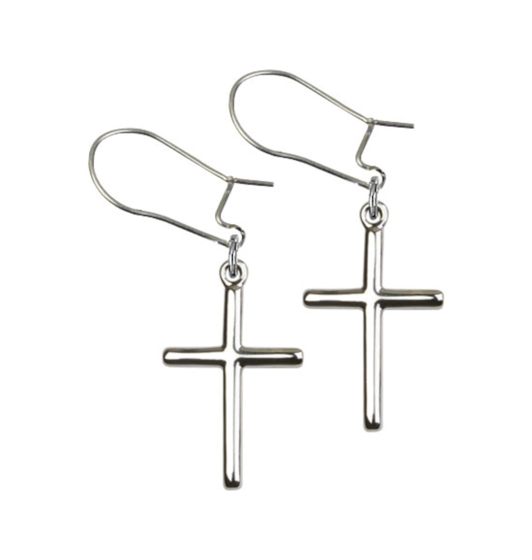 Bliss Manufacturing Sterling Silver Plain Cross Dangle Earrings