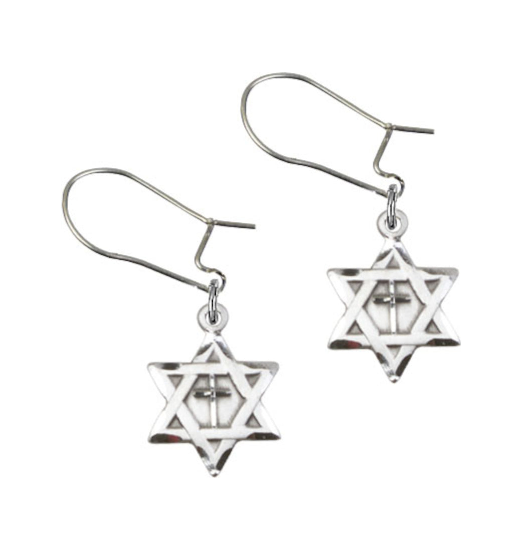 Bliss Manufacturing Sterling Silver Star of David w/ Cross Dangle Earrings,