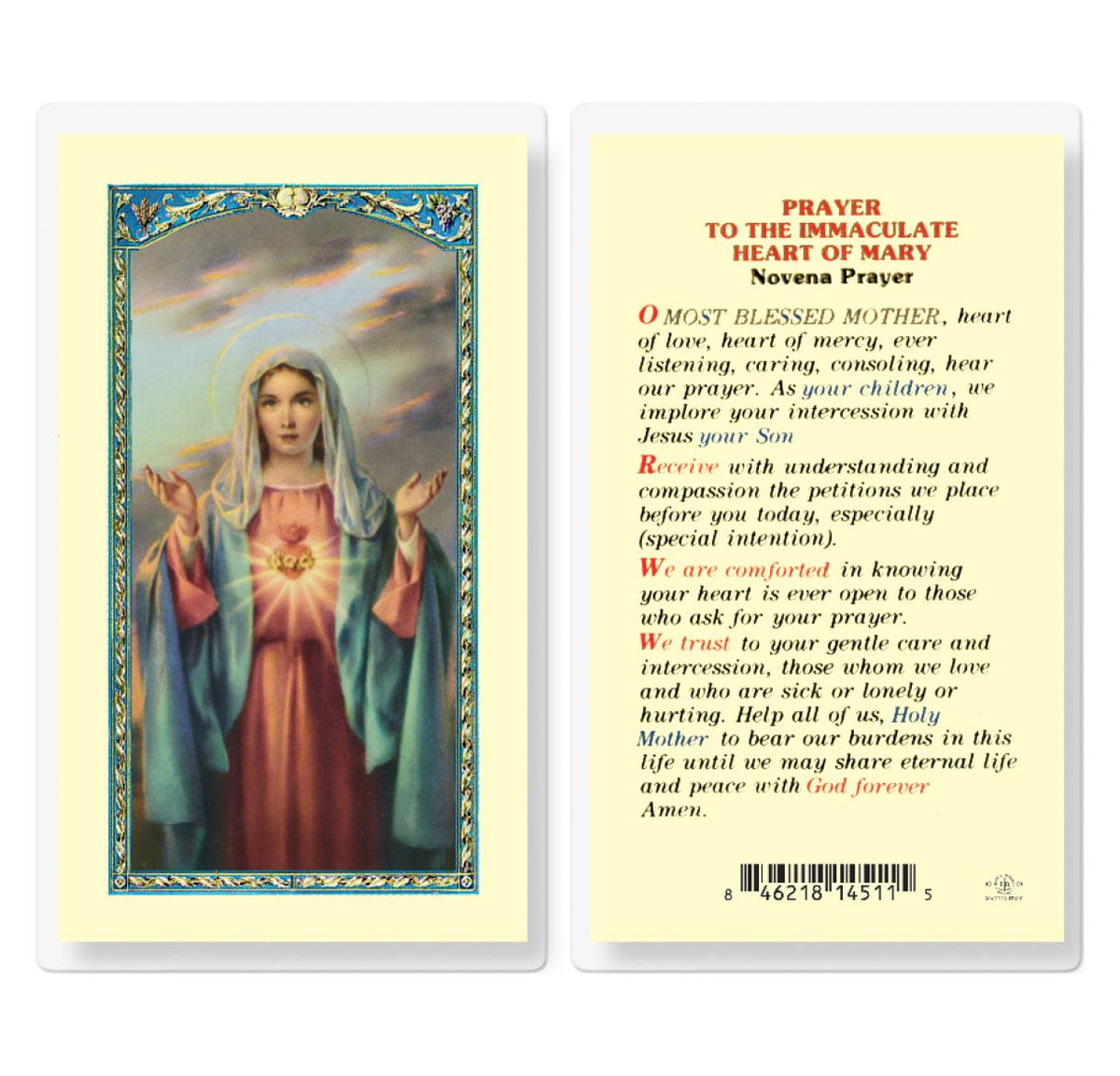 Immaculate Heart of Mary Novena Laminated Holy Cards 25pcs