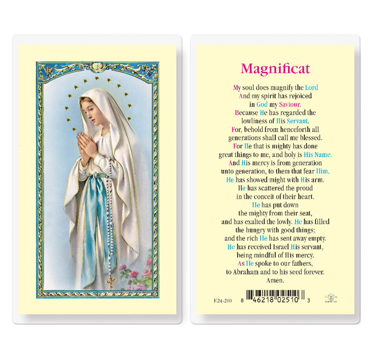 Our Lady of Lourdes Magnificat Prayer Laminated Holy Cards 25pcs,