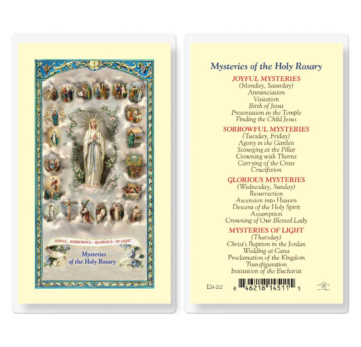 Mysteries of the Rosary Laminated Holy Cards 25pcs