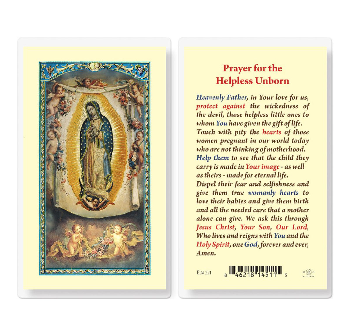 Fratelli Bonella Prayer for the Helpless Unborn Laminated Holy Cards 25pcs