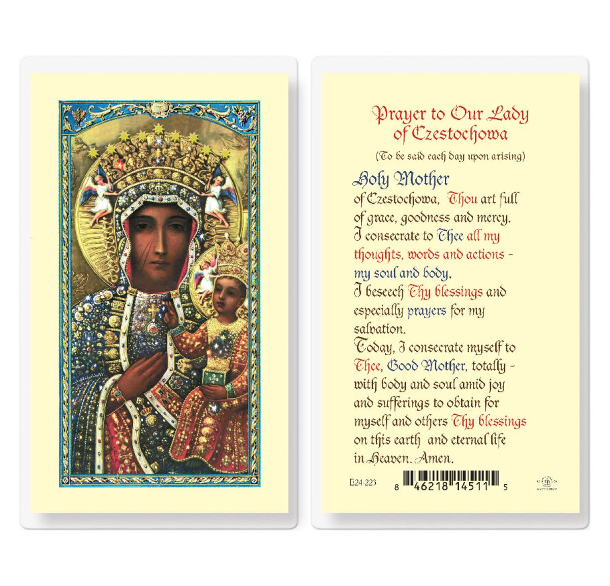 Prayer to Our Lady of Czestochowa Laminated Holy Cards 25pcs