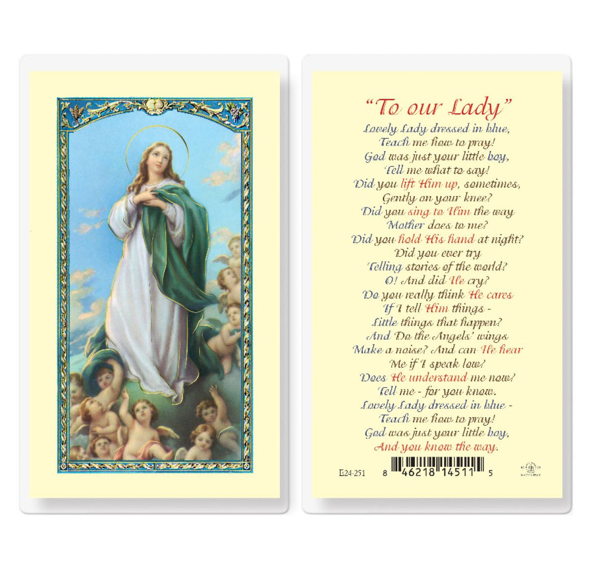 Lovely Lady Dressed in Blue Laminated Holy Cards 25pcs