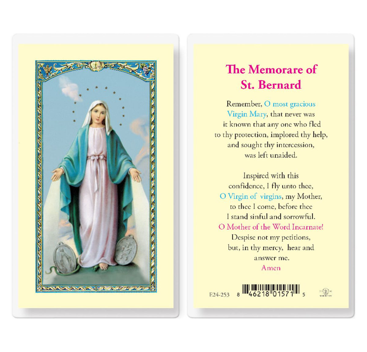 Our Lady of Grace Memorare Laminated Holy Cards 25pcs