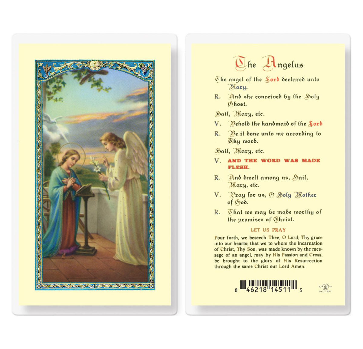 Fratelli Bonella The Angelus Prayer Laminated Holy Cards 25pcs