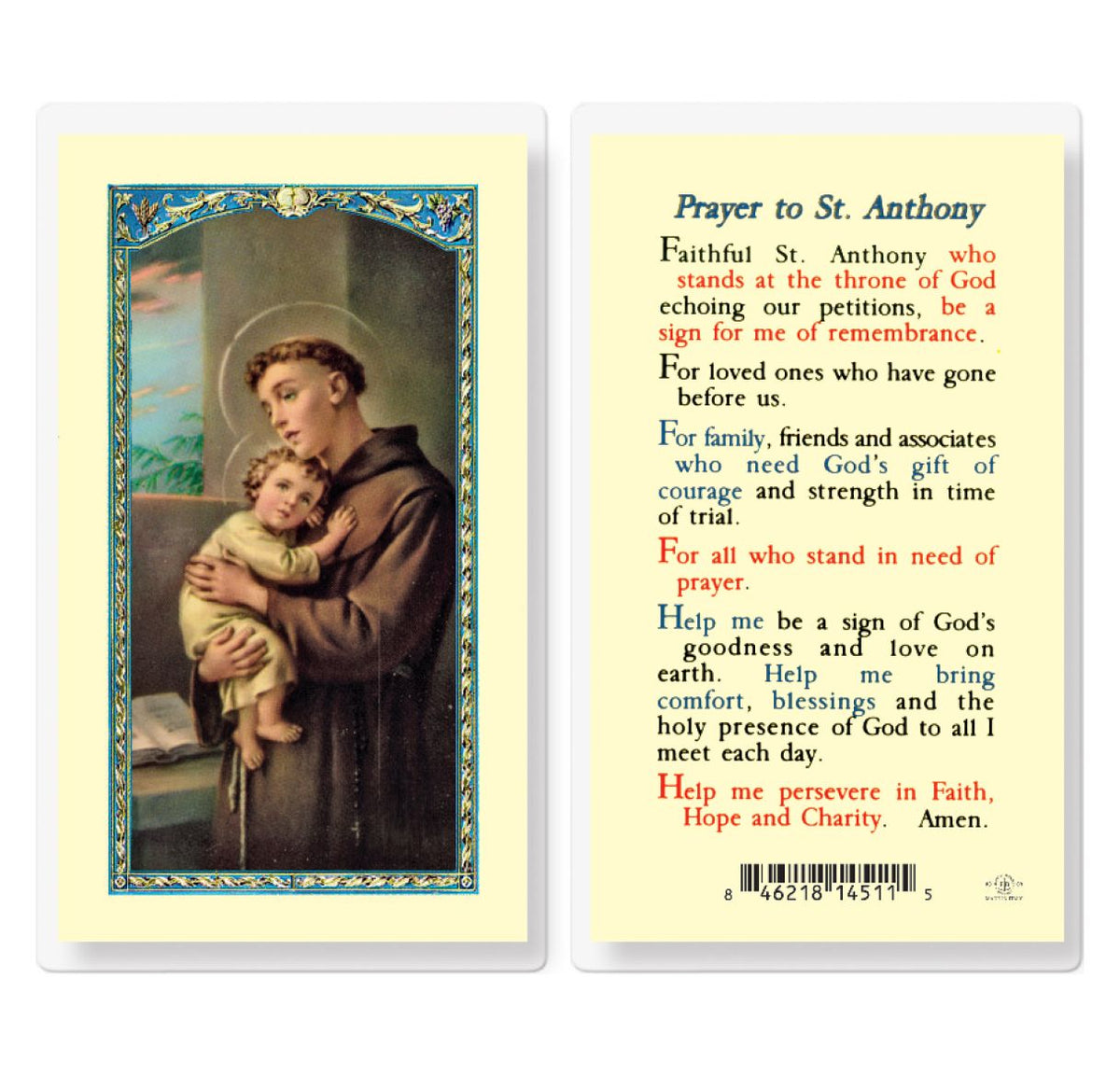 Fratelli Bonella Prayer to St Anthony of Padua Laminated Holy Cards 25pcs