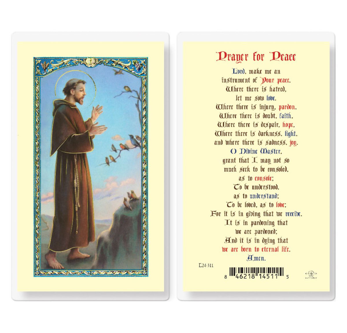 St Francis Prayer for Peace Laminated Holy Cards 25pcs,