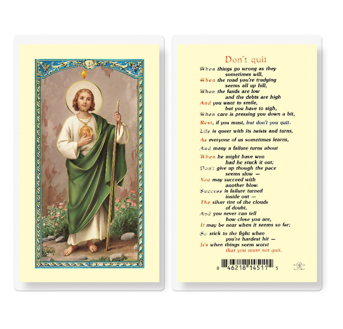 St Jude Thaddeus Don't Quit Laminated Holy Cards 25pcs,